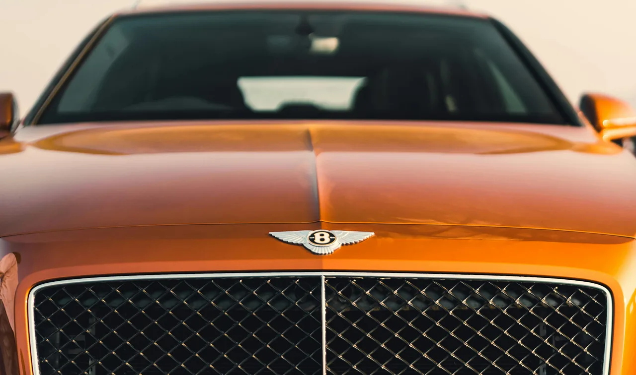 Orange Bentley bonnet and front grille